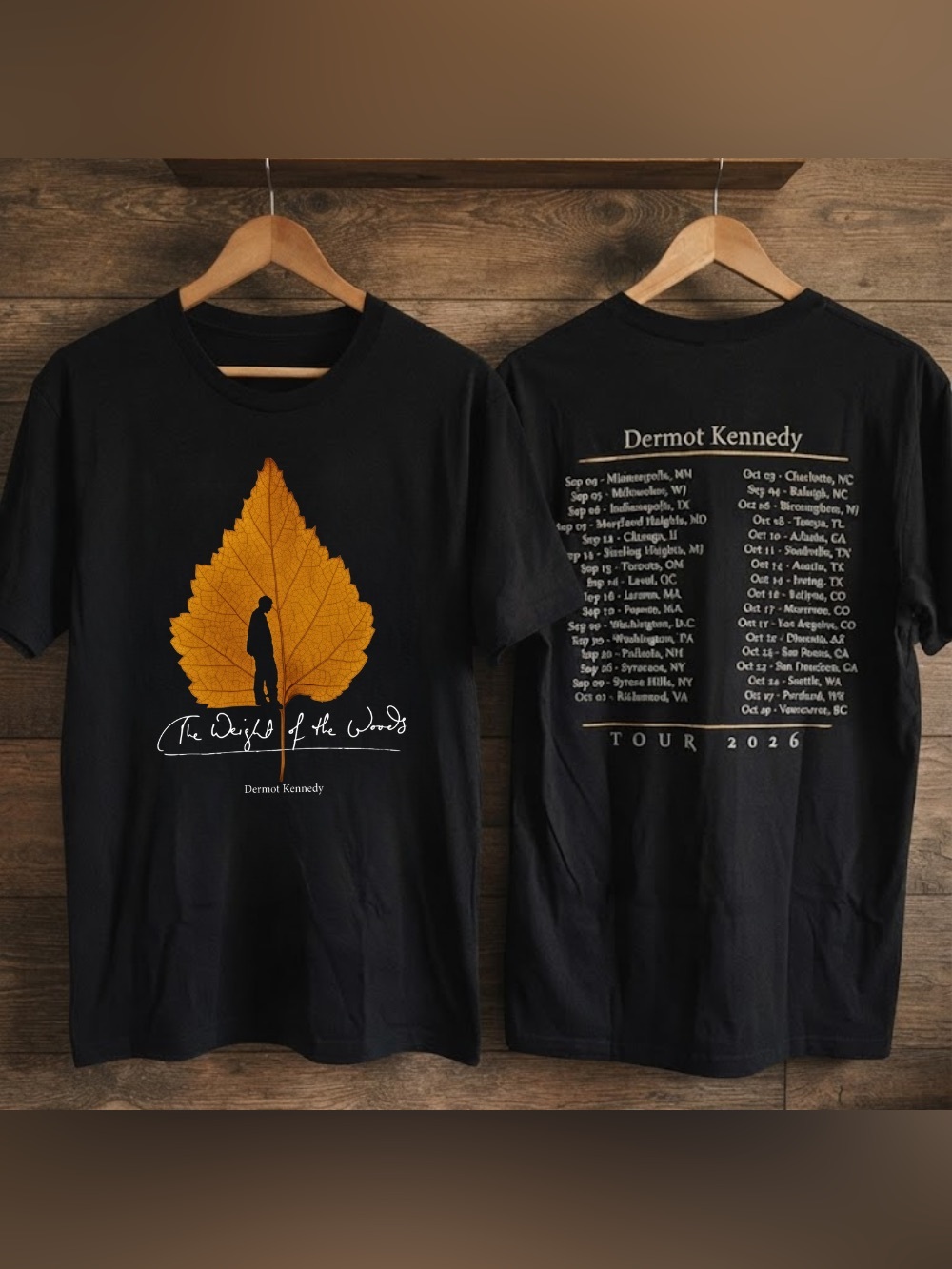 Dermot Kennedy The Weight of the Woods Tour 2026 Leaf Black T-Shirt